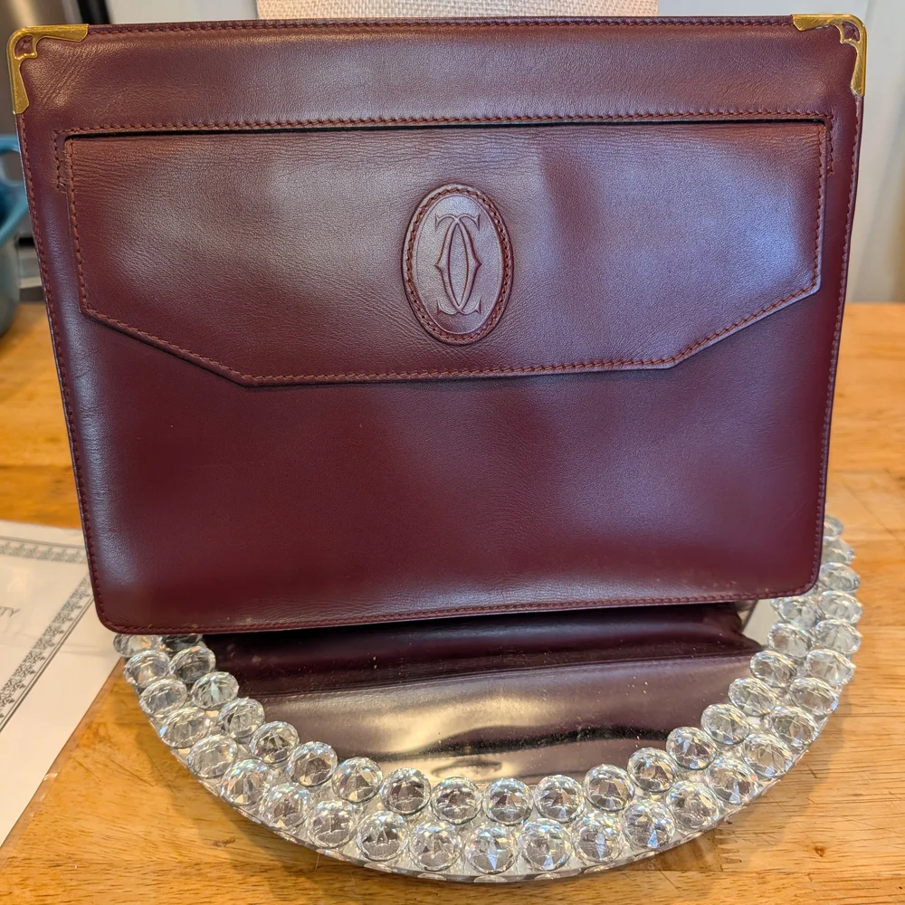 CARTIER Burgundy Bordeaux Leather Clutch w COA EUC